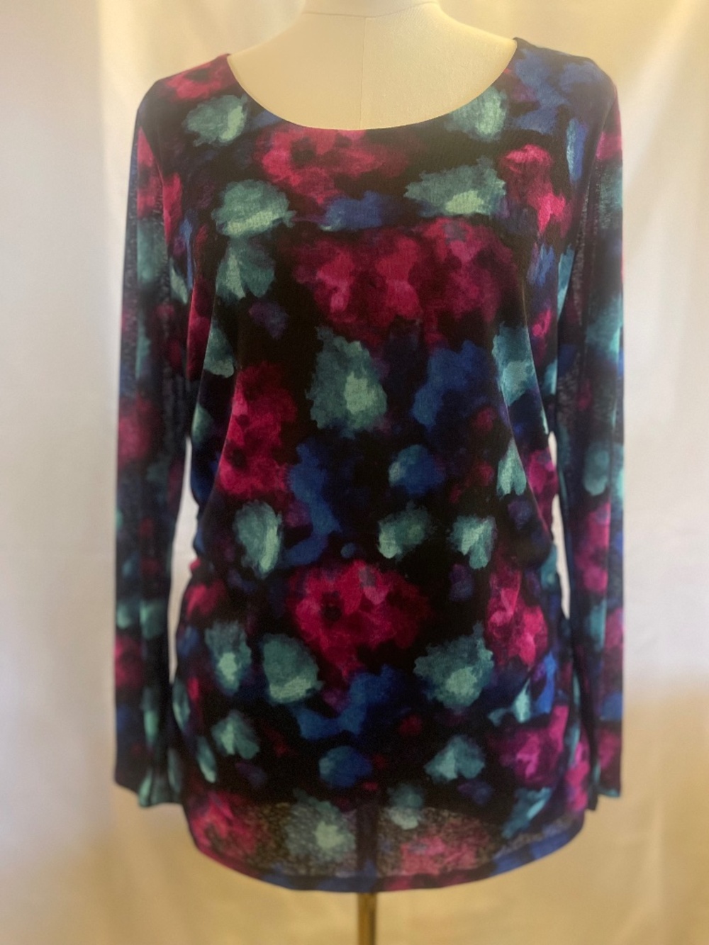Coldwater Creek Women’s L 14 Floral Blouse Long Sleeve Scoop Neck Lined Top Jewe